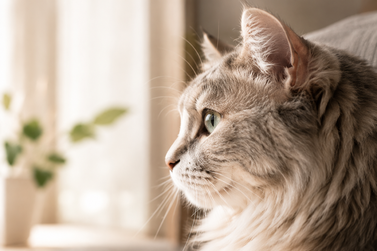 Katt i ett ljust skandinaviskt hem